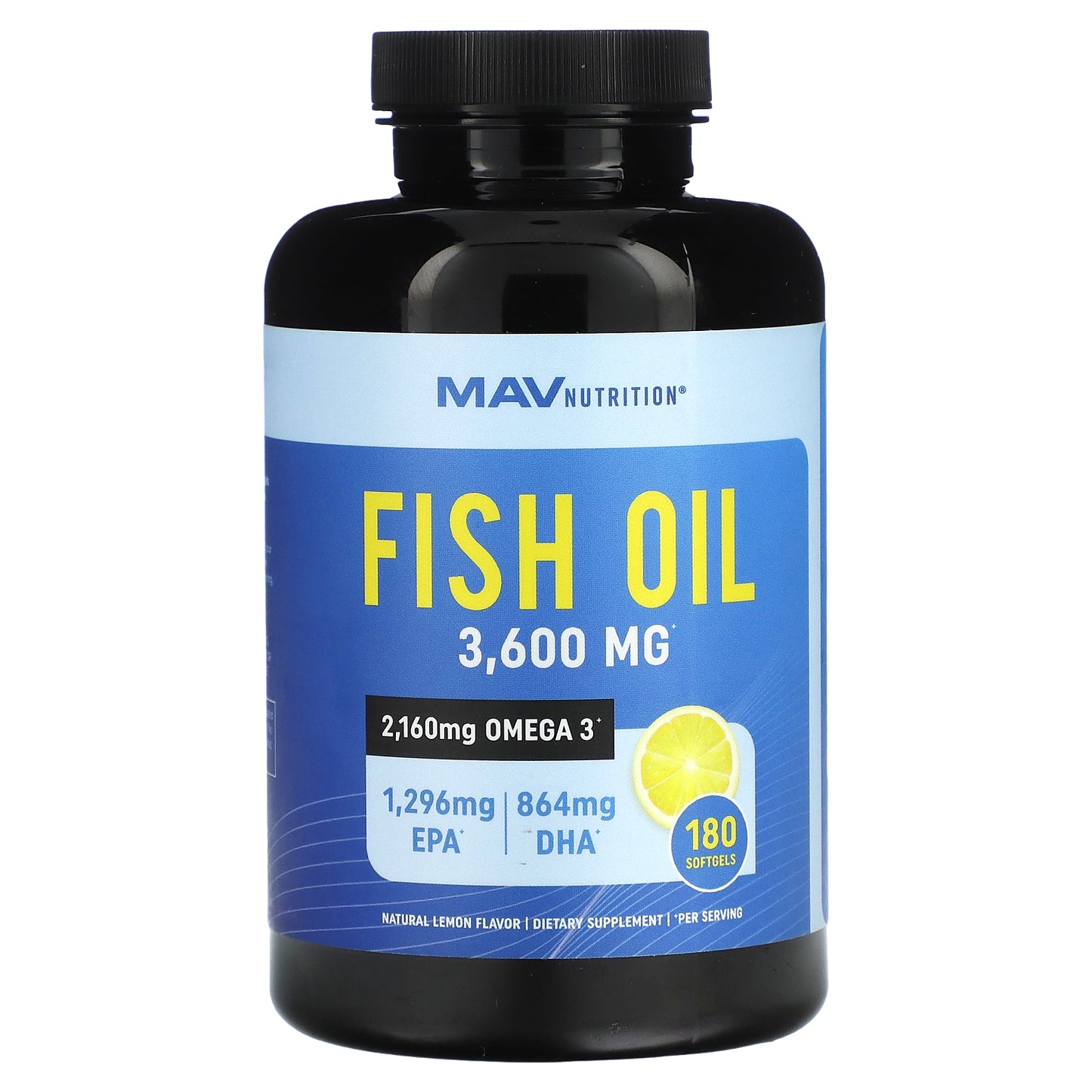 MAV Nutrition, Fish Oil, Natural Lemon, 3,600 mg, 180 Softgels (1,200 mg per Softgel)