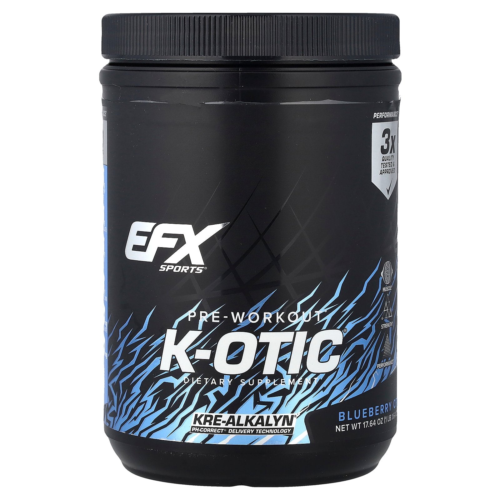 EFX Sports, K-otic® Pre-Workout, Blueberry Crush, 1 lb 1.64 oz (500 g)