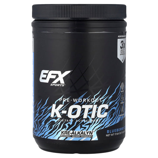 EFX Sports, K-otic® Pre-Workout, Blueberry Crush, 1 lb 1.64 oz (500 g)
