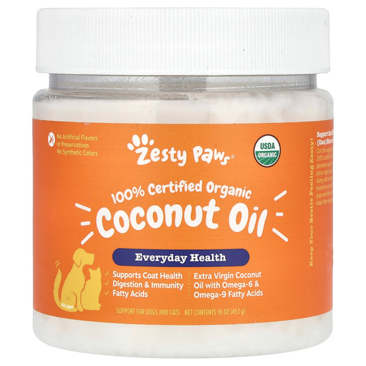 Zesty Paws, 100% Certified Organic Coconut Oil, For Dogs and Cats, All Ages, 16 oz (453 g)