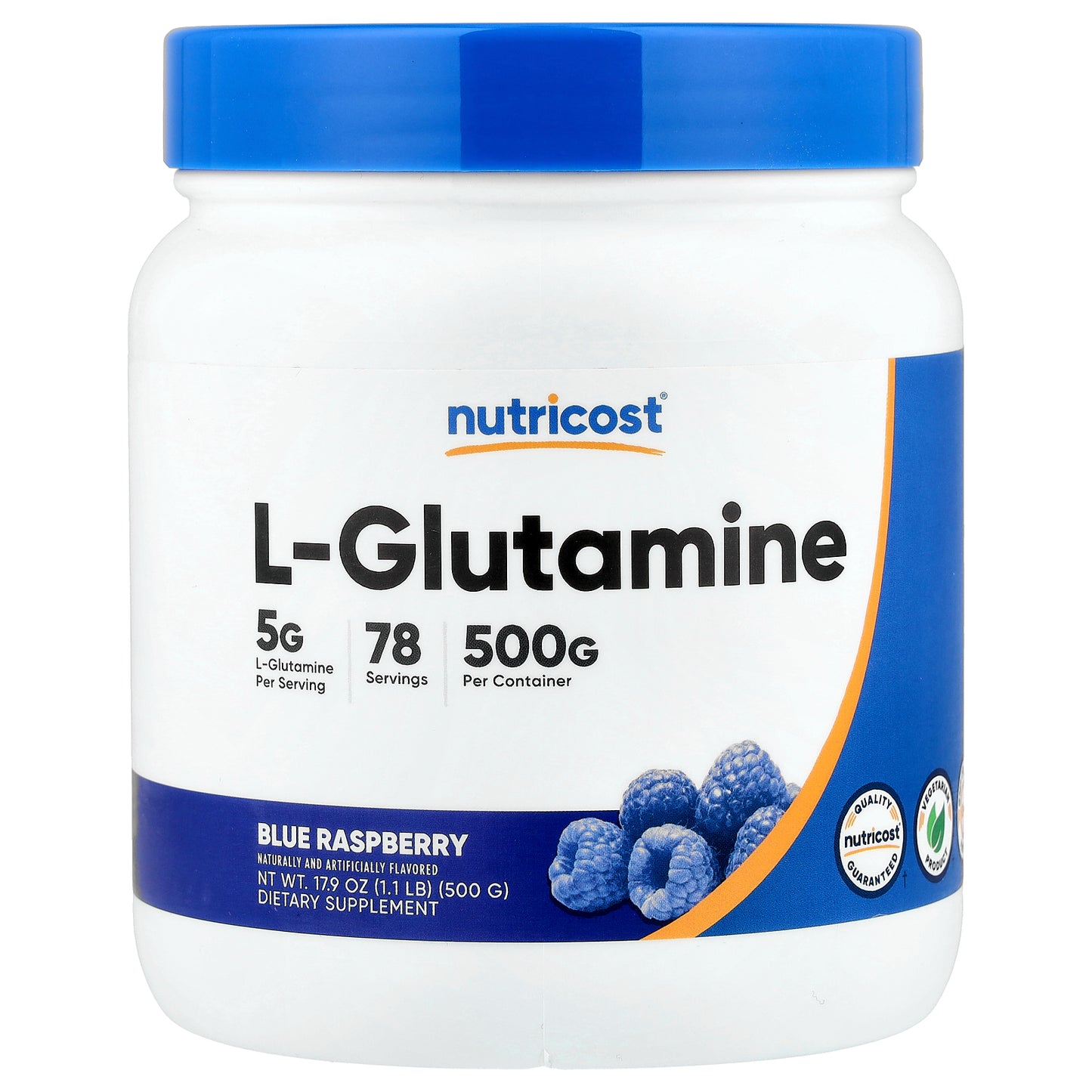 Nutricost, L-Glutamine, Blue Raspberry, 17.9 oz (500 g)