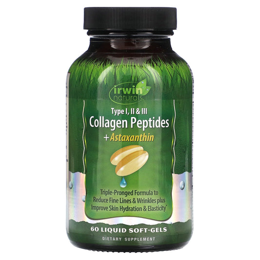 Irwin Naturals, Collagen Peptides + Astaxanthin, Type I, II & III, 60 Liquid Soft-Gels