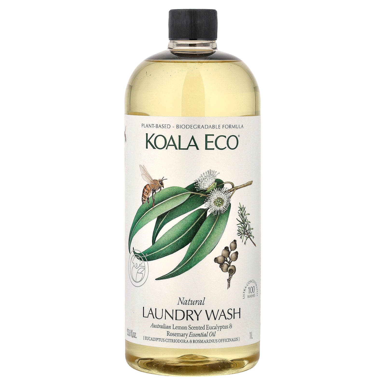 Koala Eco, Natural Laundry Wash, Australian Lemon Scented Eucalyptus & Rosemary Essential Oil, 33.8 fl oz (1 l)