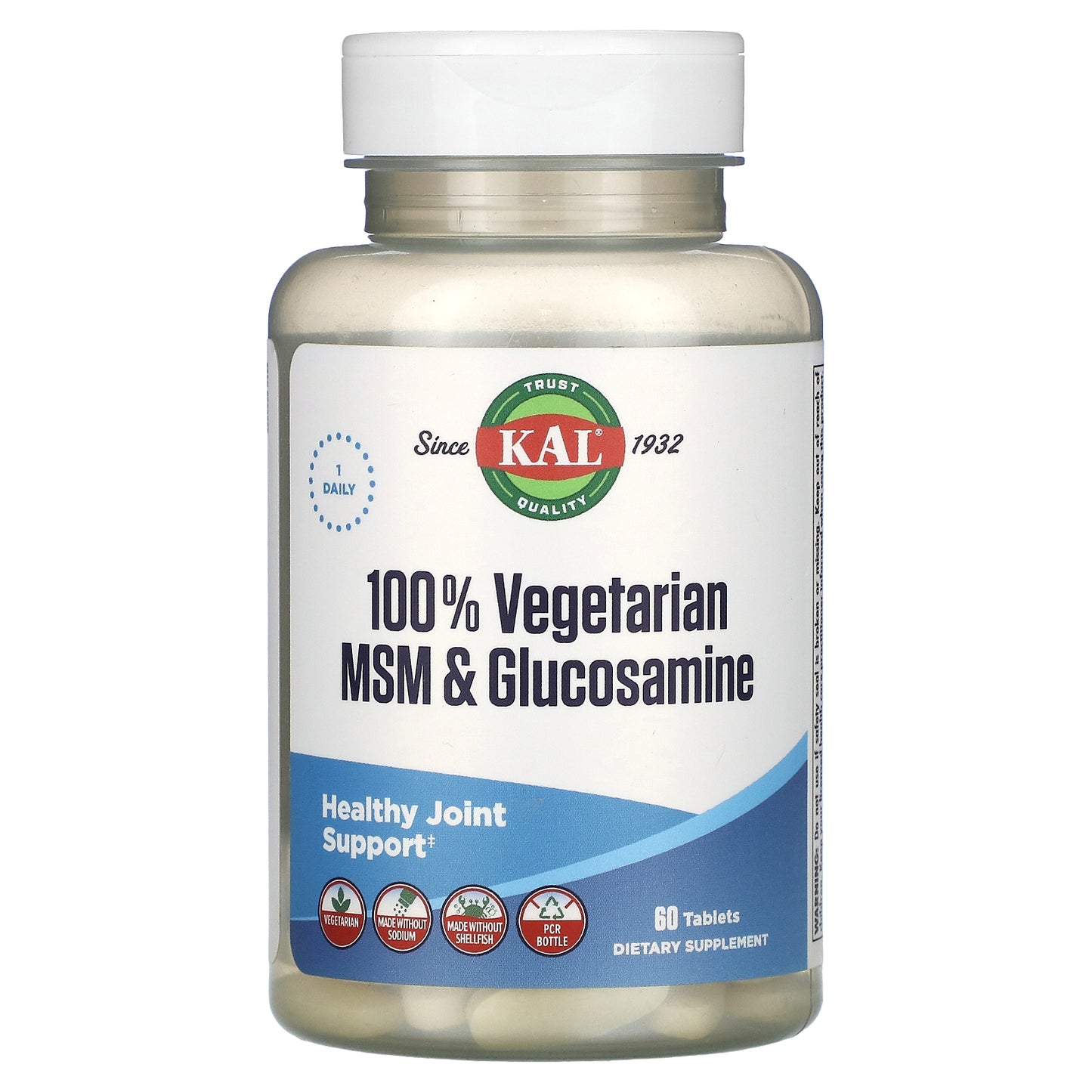 KAL, 100% Vegetarian MSM & Glucosamine, 60 Tablets