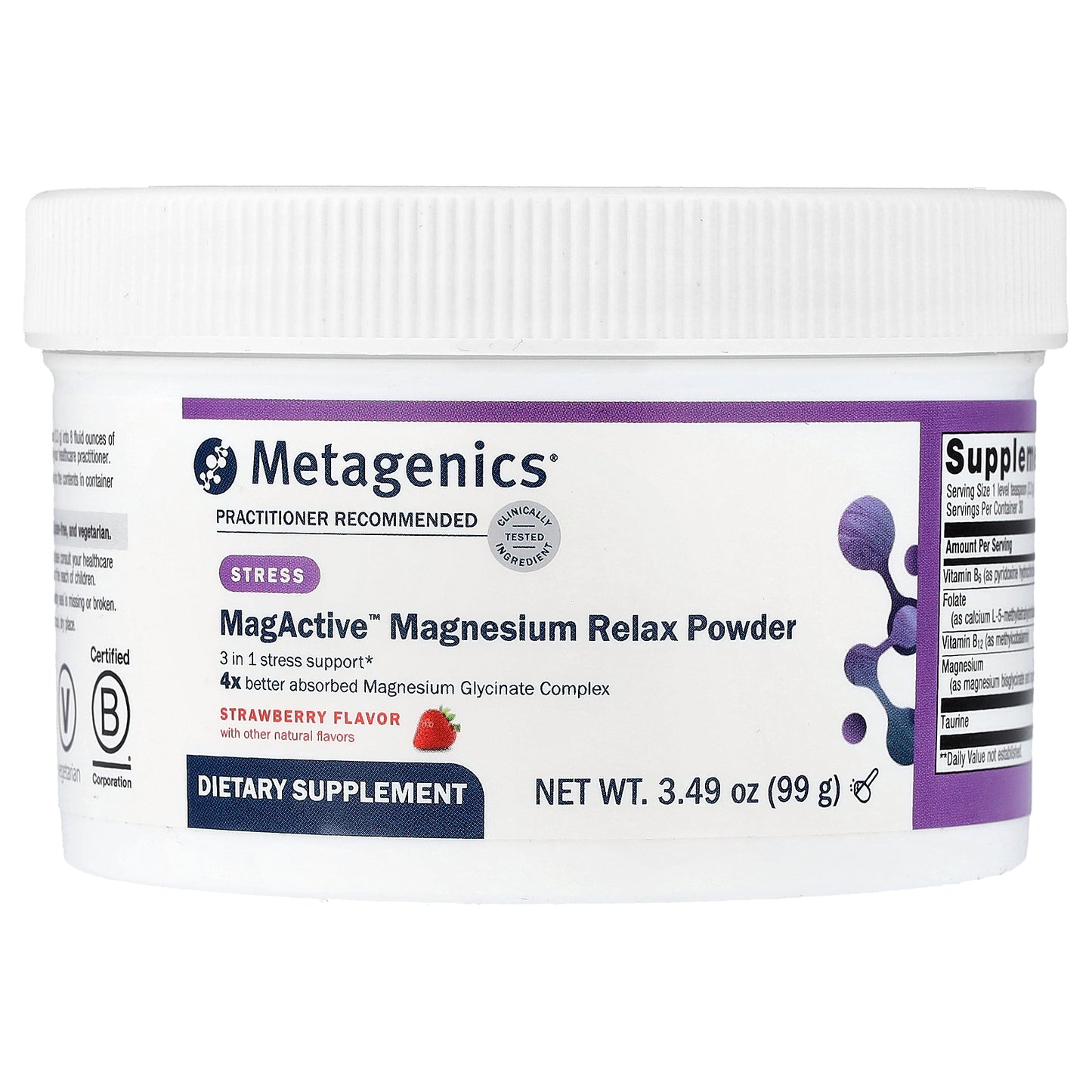 Metagenics, MagActive™ Magnesium Relax Powder, Strawberry, 3.49 oz (99 g)