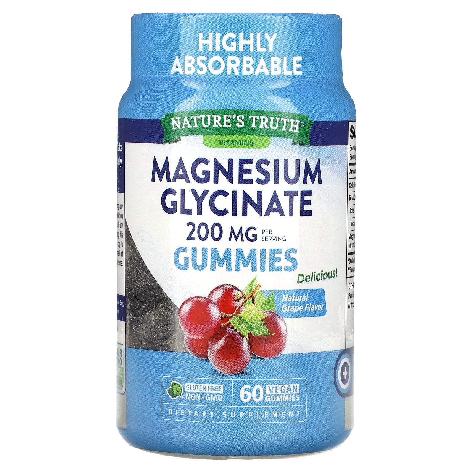 Nature's Truth, Magnesium Glycinate Gummies, Natural Grape, 200 mg, 60 Vegan Gummies (100 mg per Gummy)