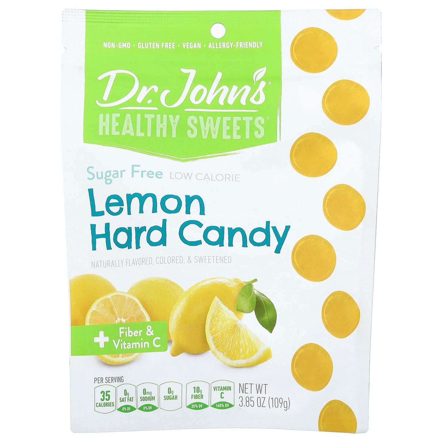 Dr. John's Healthy Sweets, Lemon Hard Candy, + Fiber & Vitamin C, Sugar Free, 3.85 oz (109 g)