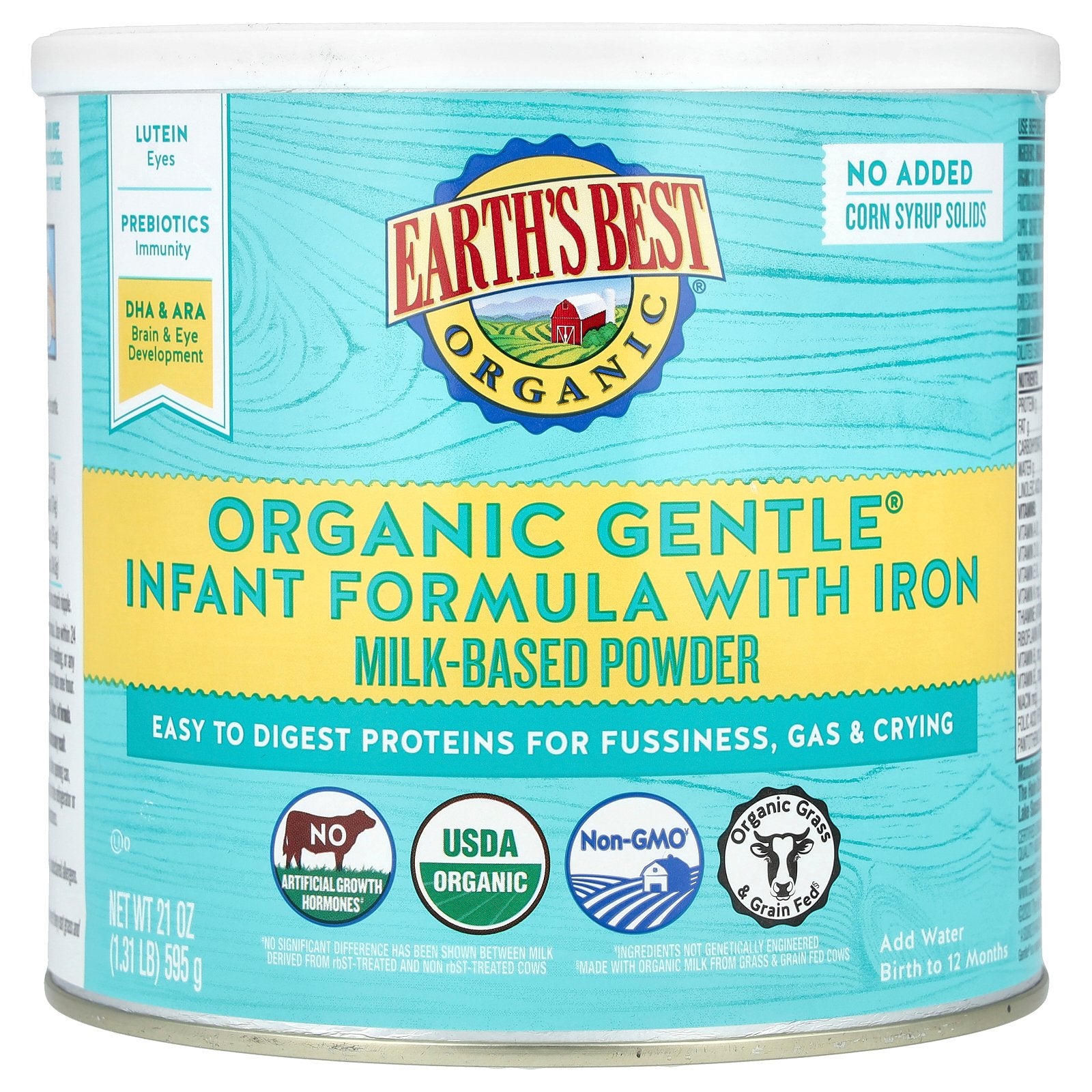 Earth's Best, Organic Gentle Infant Formula with Iron, Birth to 12 Months, 21 oz (595 g)