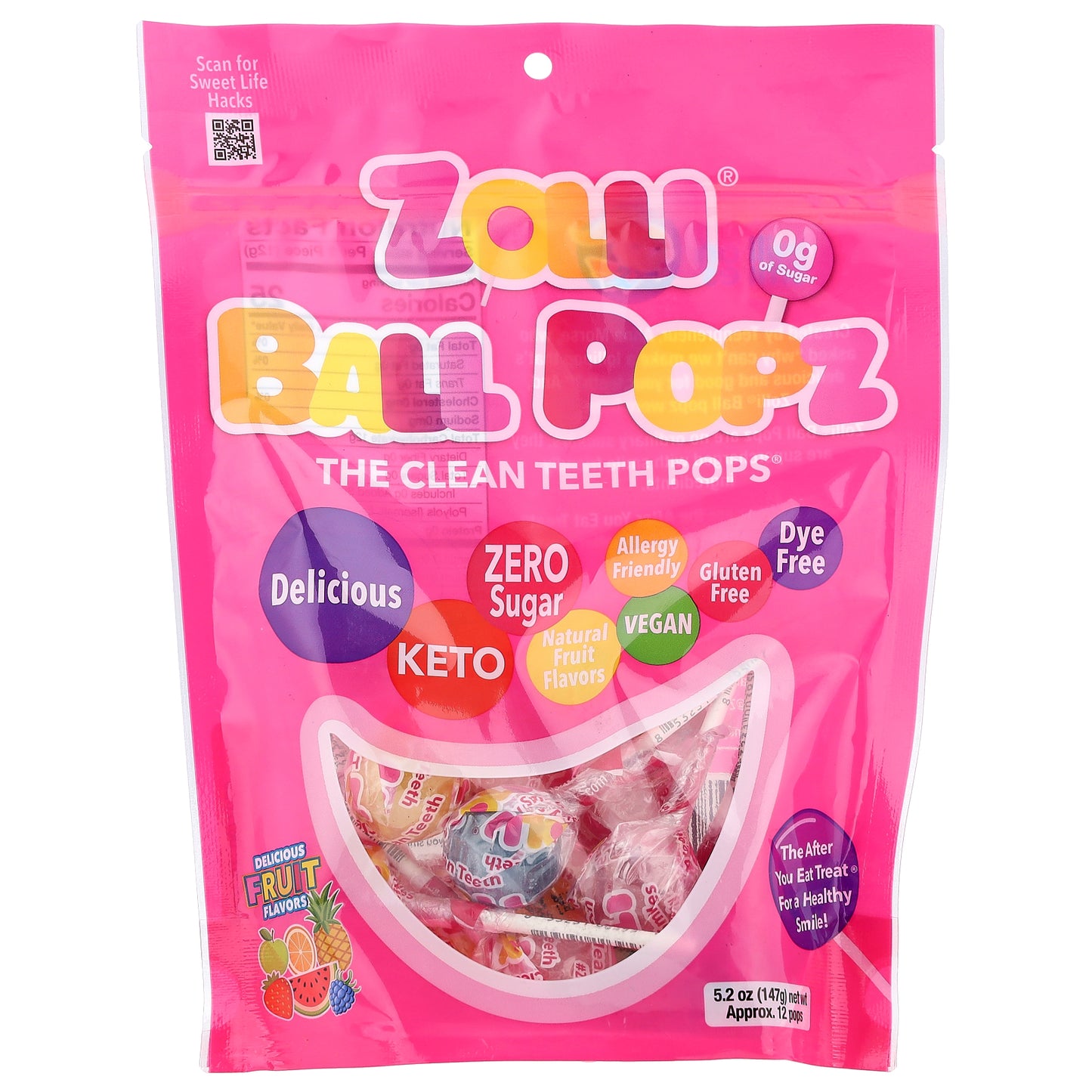 Zollipops, Zolli® Ball Popz, Fruit, 5.2 oz (147 g)