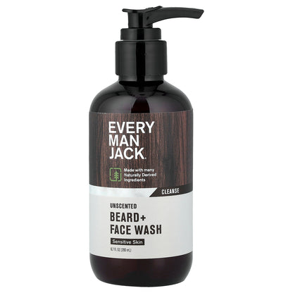 Every Man Jack, Beard + Face Wash, Sensitive Skin, Unscented, 6.7 fl oz (200 ml)