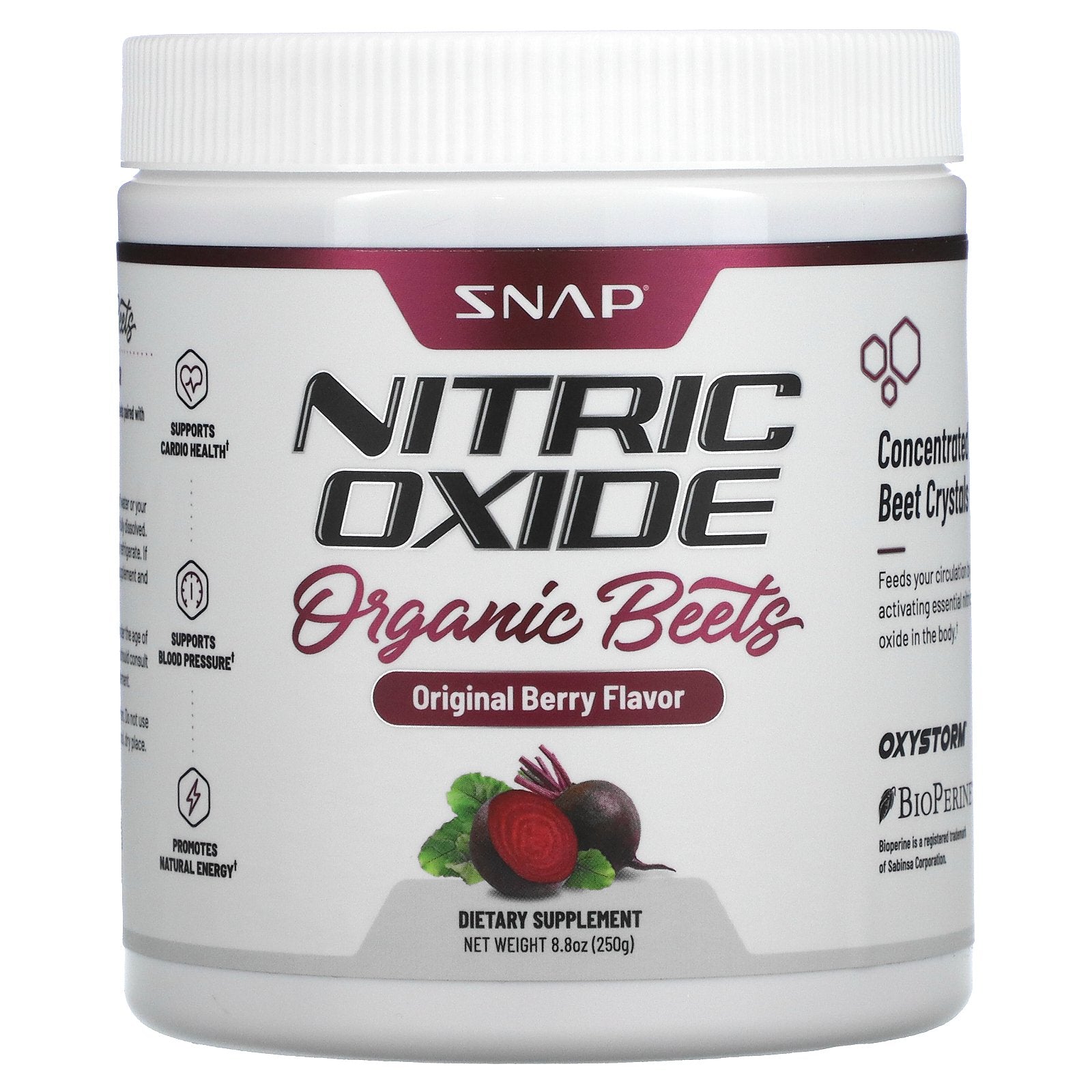 Snap Supplements, Nitric Oxide, Organic Beets, Original Berry, 8.8 oz (250 g)