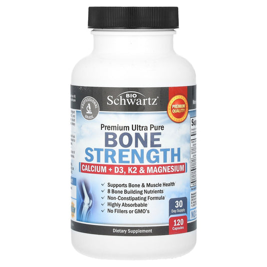 BioSchwartz, Premium Ultra Pure Bone Strength, Calcium + D3, K2 & Magnesium, 120 Capsules