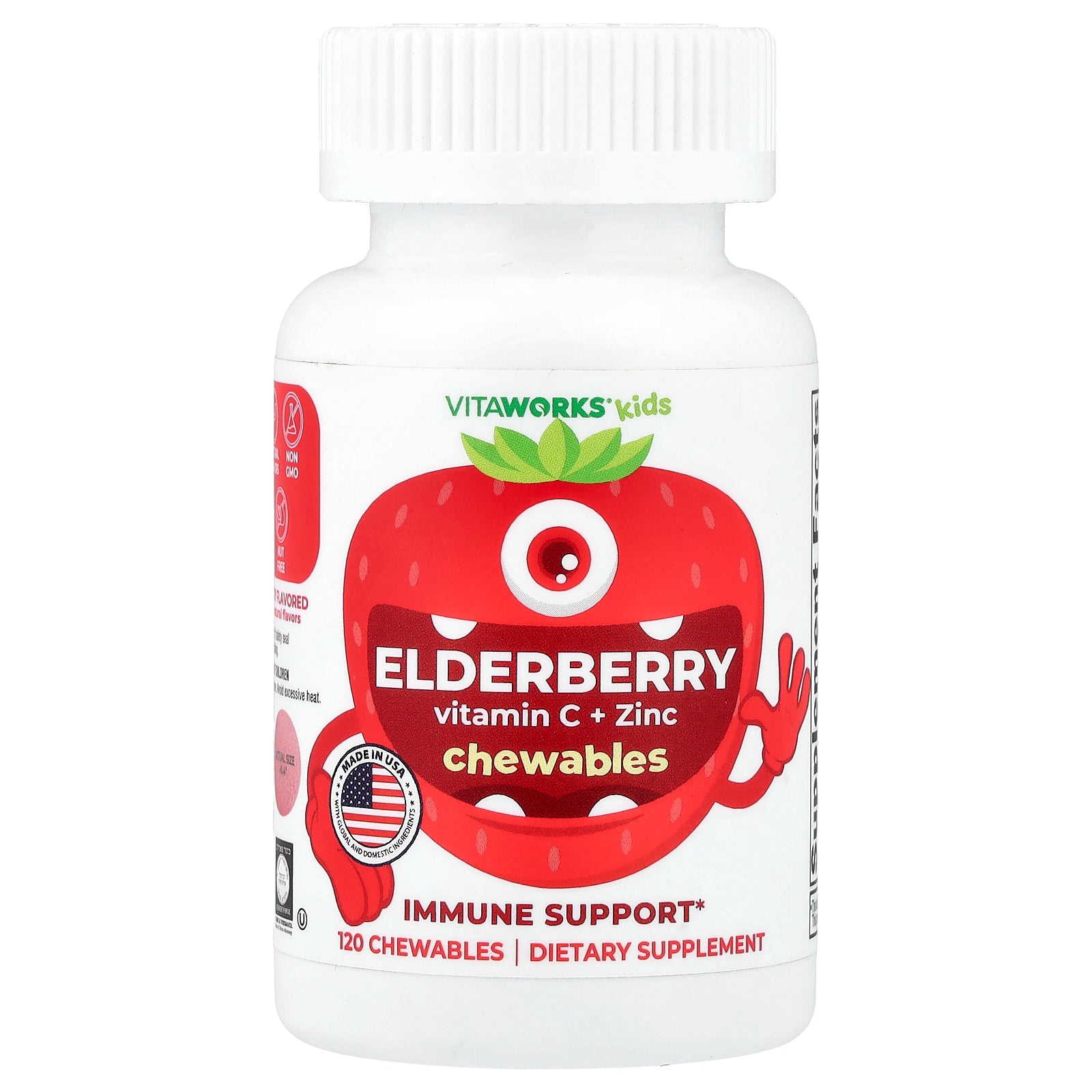 VitaWorks, Kids, Elderberry, Vitamin C + Zinc, Mixed Berry, 120 Chewables