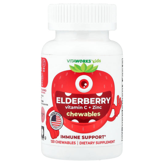 VitaWorks, Kids, Elderberry, Vitamin C + Zinc, Mixed Berry, 120 Chewables