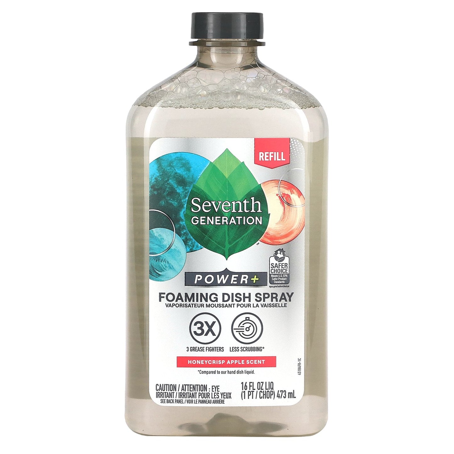 Seventh Generation, Power+ Foaming Dish Spray, Refill, Honeycrisp Apple, 16 fl oz (473 ml)