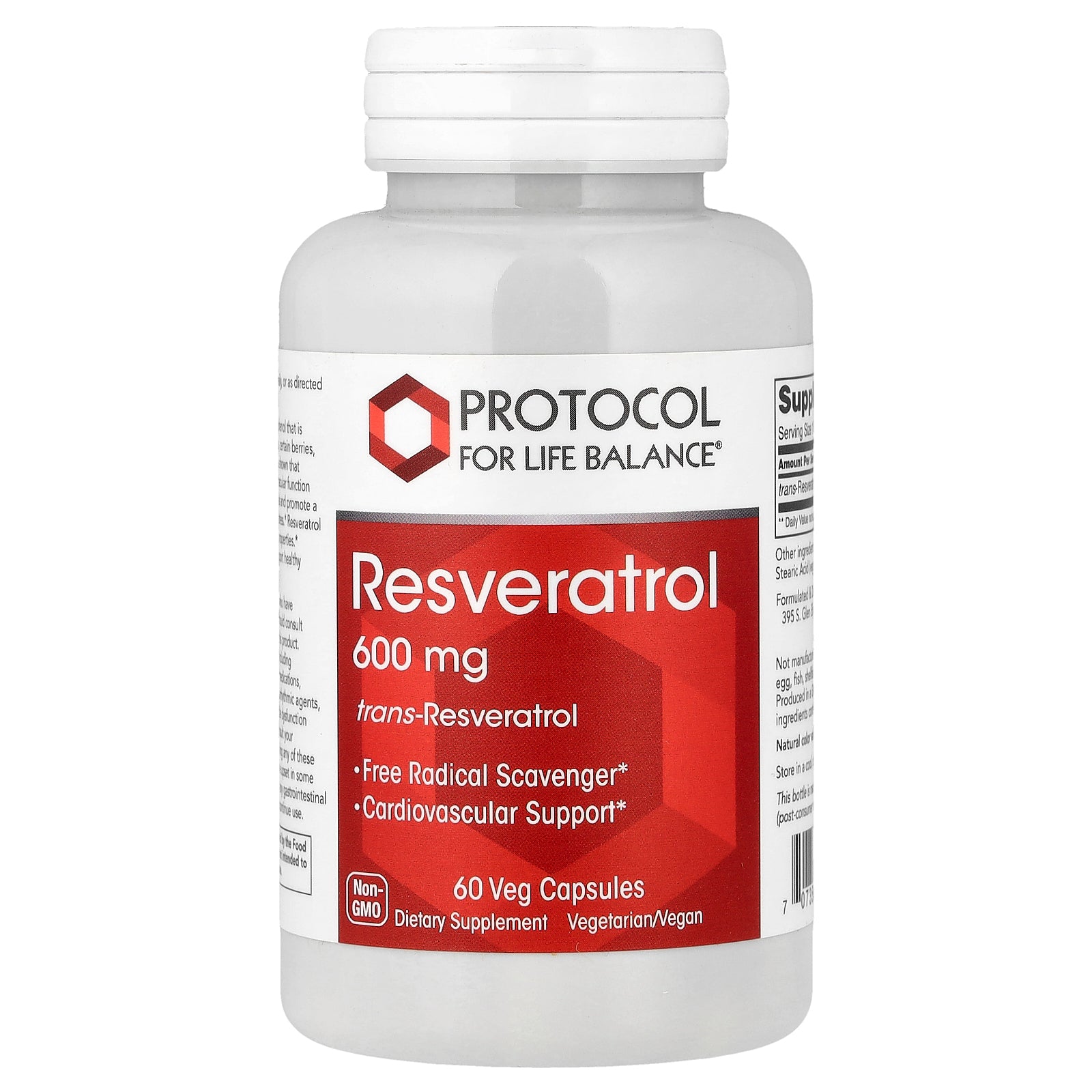 Protocol for Life Balance, Resveratrol, 600 mg, 60 Veg Capsules