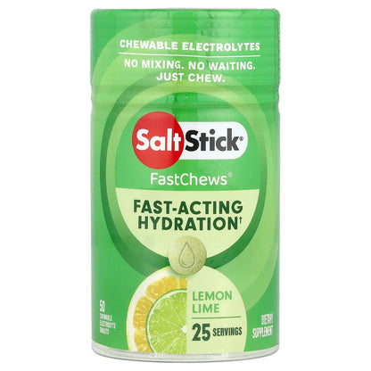 SaltStick, FastChews®, Chewable Electrolytes, Lemon Lime, 50 Chewable Tablets