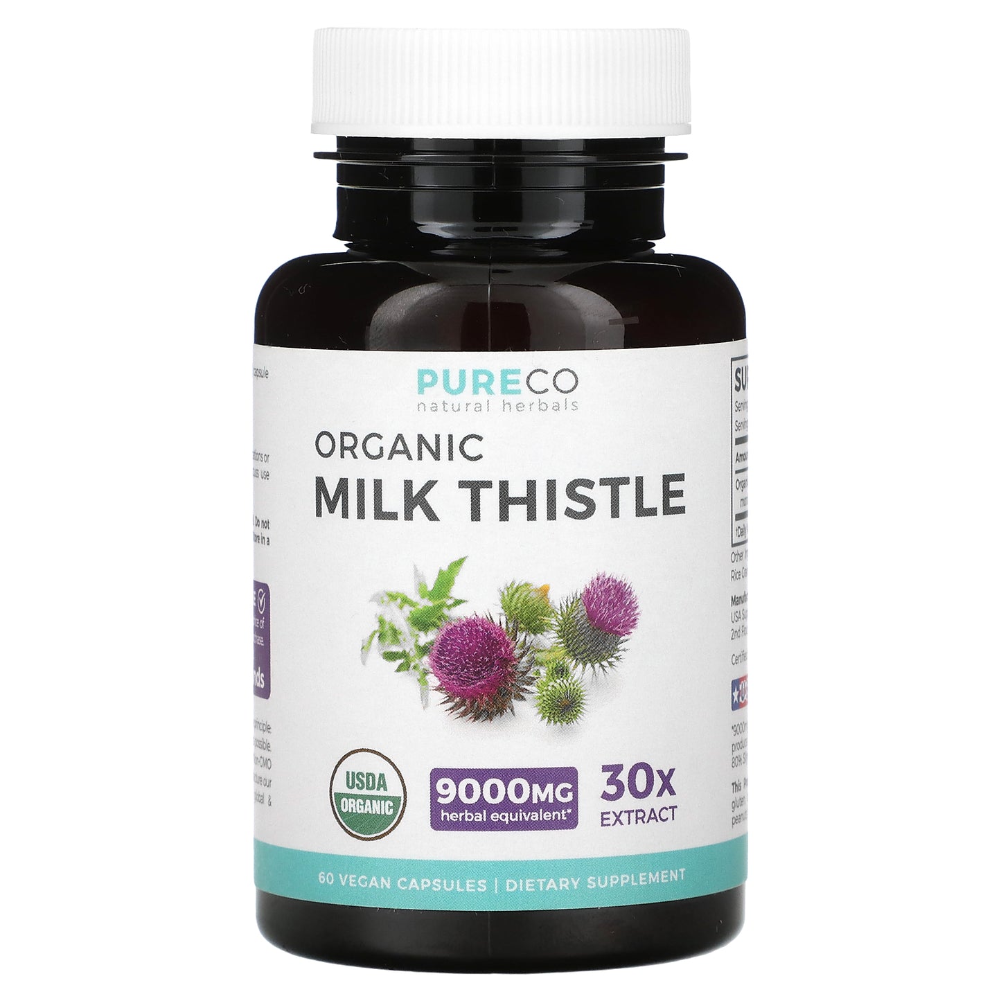 Pure Co., Organic Milk Thistle, 300 mg, 60 Vegan Capsules