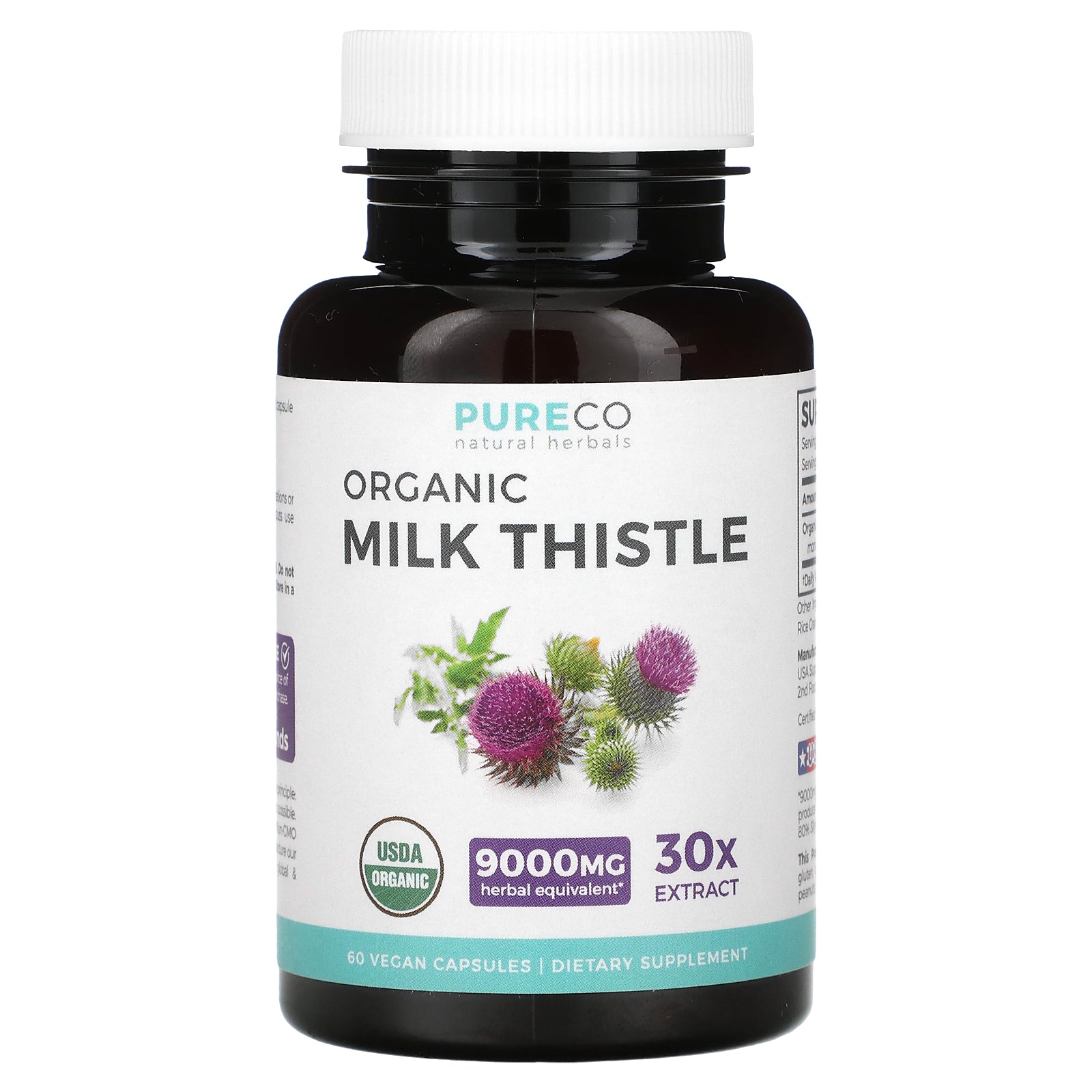 Pure Co., Organic Milk Thistle, 300 mg, 60 Vegan Capsules