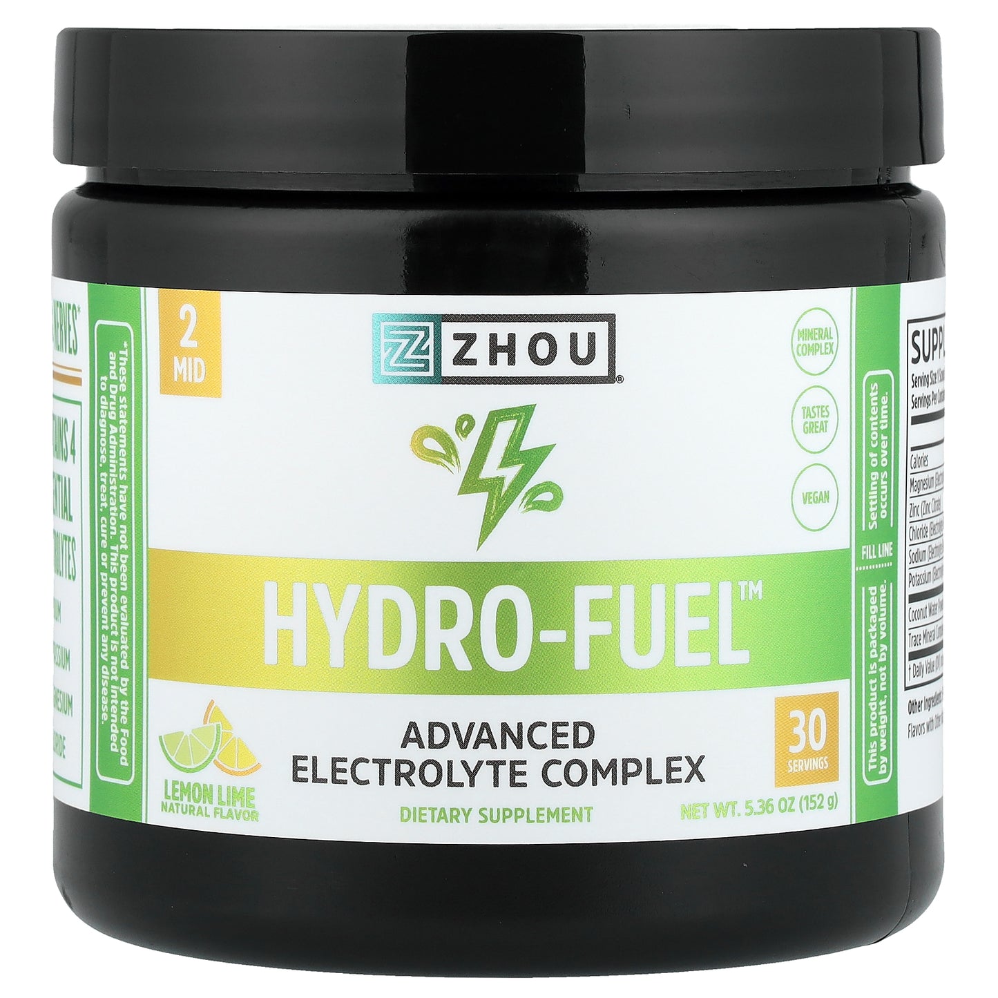 Zhou Nutrition, Hydro-Fuel™, Advanced Electrolyte Complex, Lemon Lime, 5.36 oz (152 g)