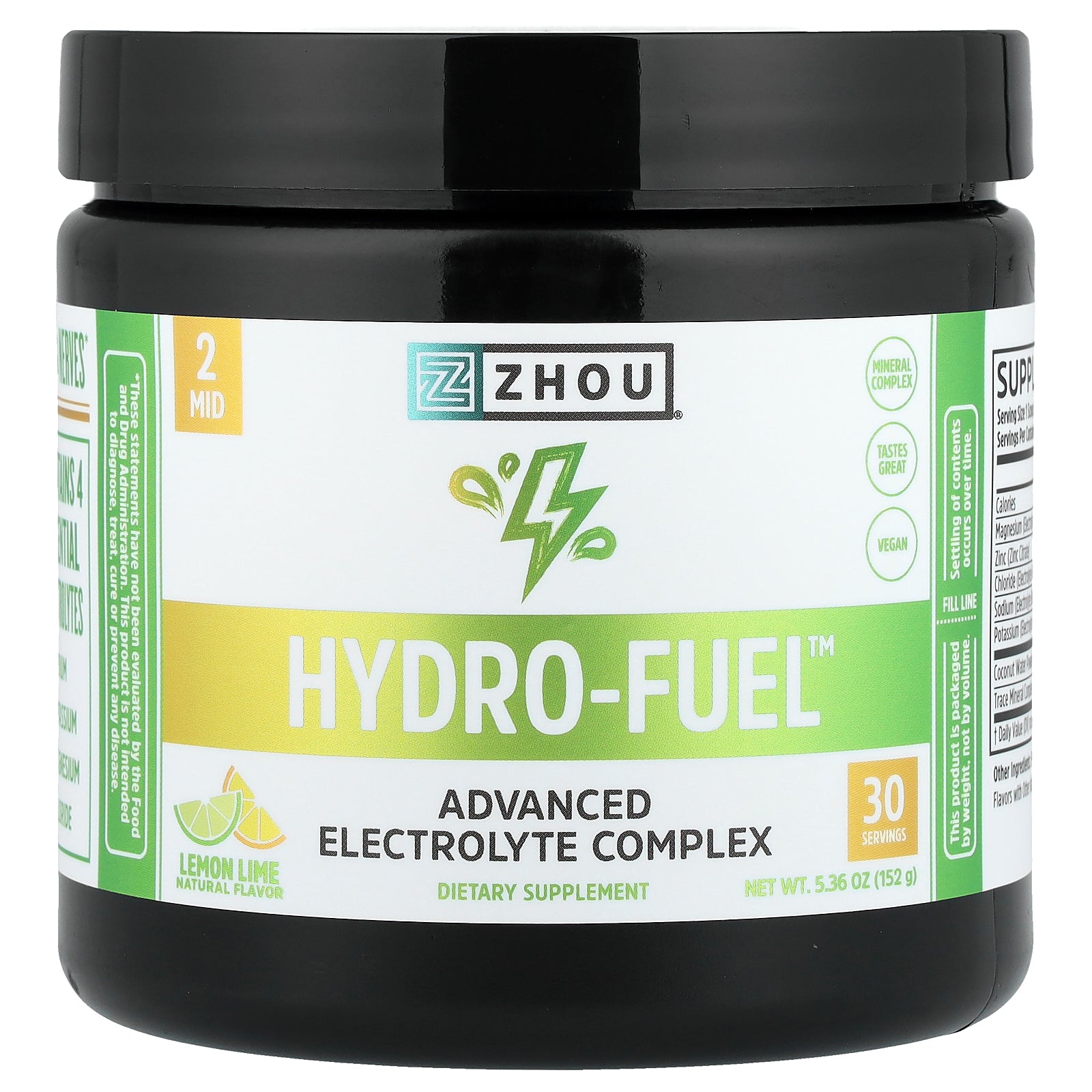 Zhou Nutrition, Hydro-Fuel™, Advanced Electrolyte Complex, Lemon Lime, 5.36 oz (152 g)
