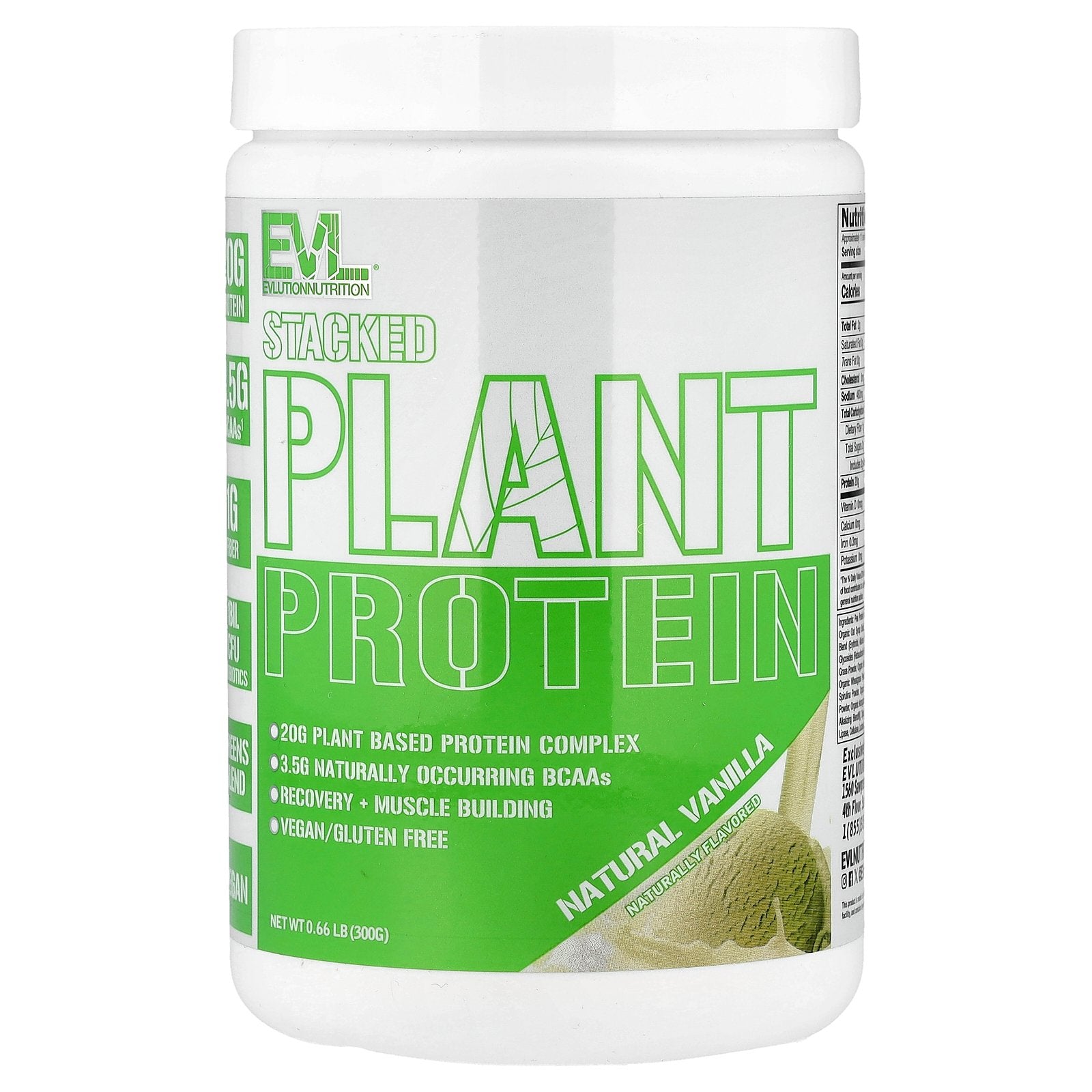 EVLution Nutrition, Stacked Plant Protein, Natural Vanilla, 0.66 lb (300 g)