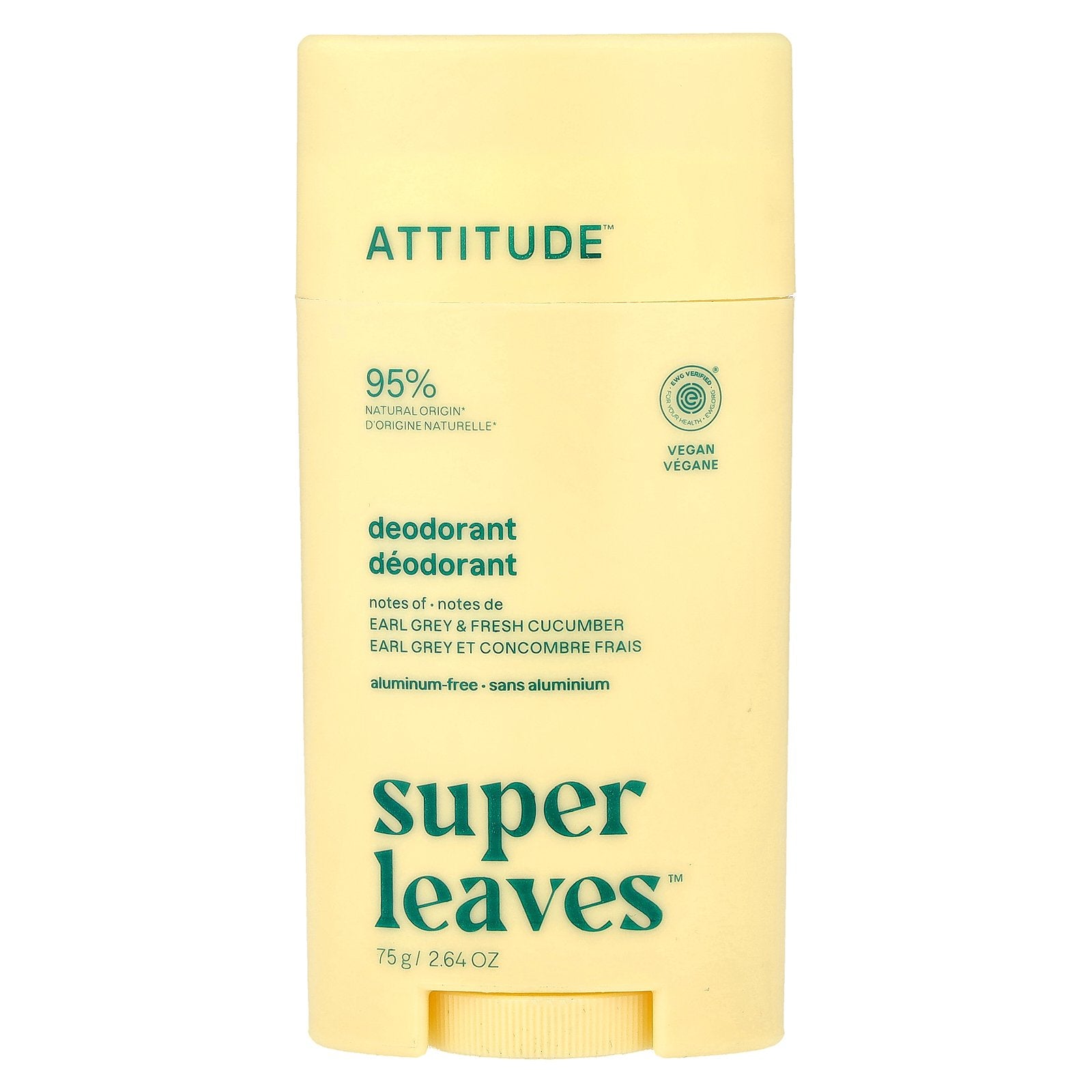 ATTITUDE, Super Leaves™, Deodorant Stick, Earl Grey & Fresh Cucumber, 2.64 oz (75 g)