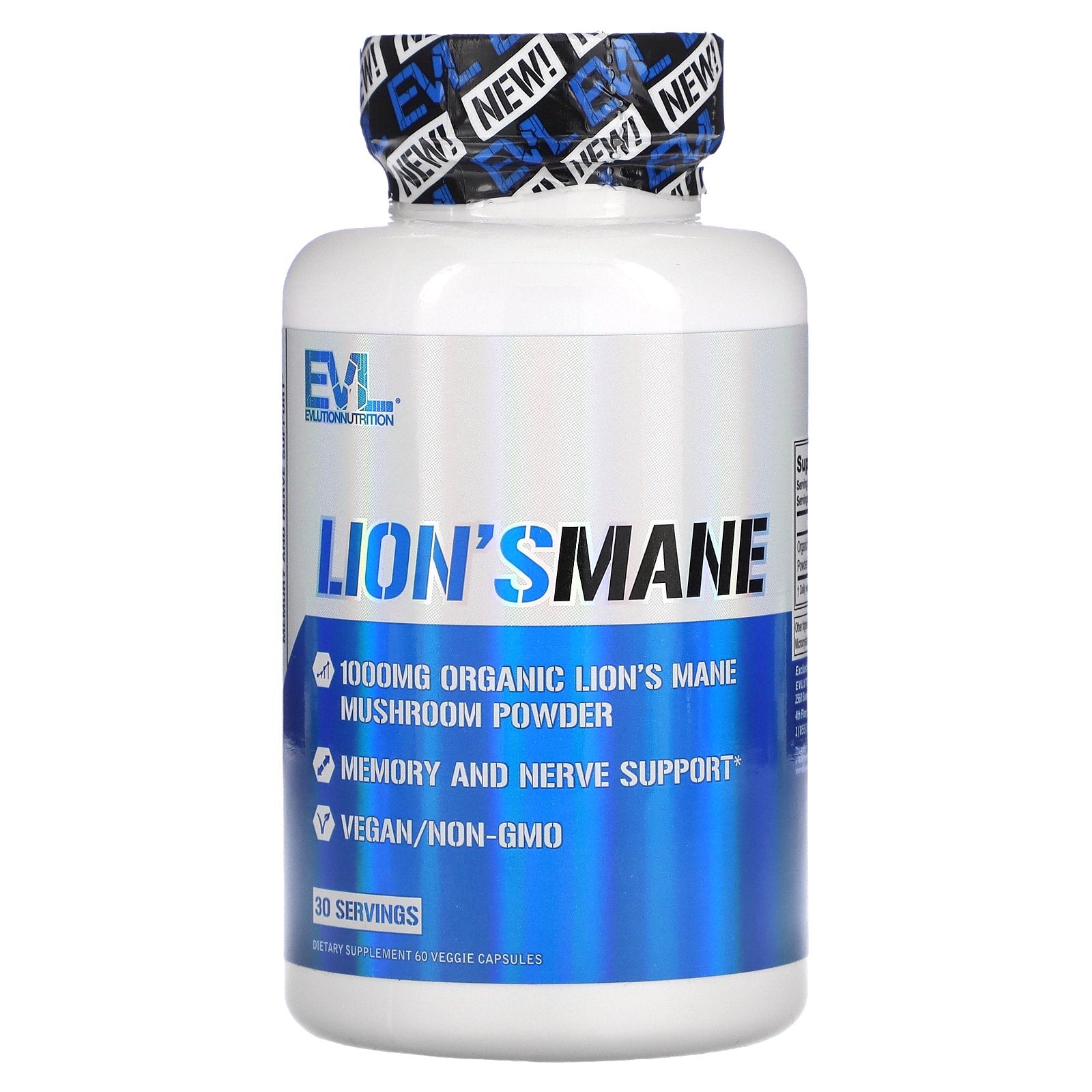 EVLution Nutrition, Lion's Mane, 1,000 mg, 60 Veggie Capsules (500 mg per Capsule)