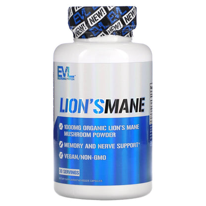 EVLution Nutrition, Lion's Mane, 1,000 mg, 60 Veggie Capsules (500 mg per Capsule)