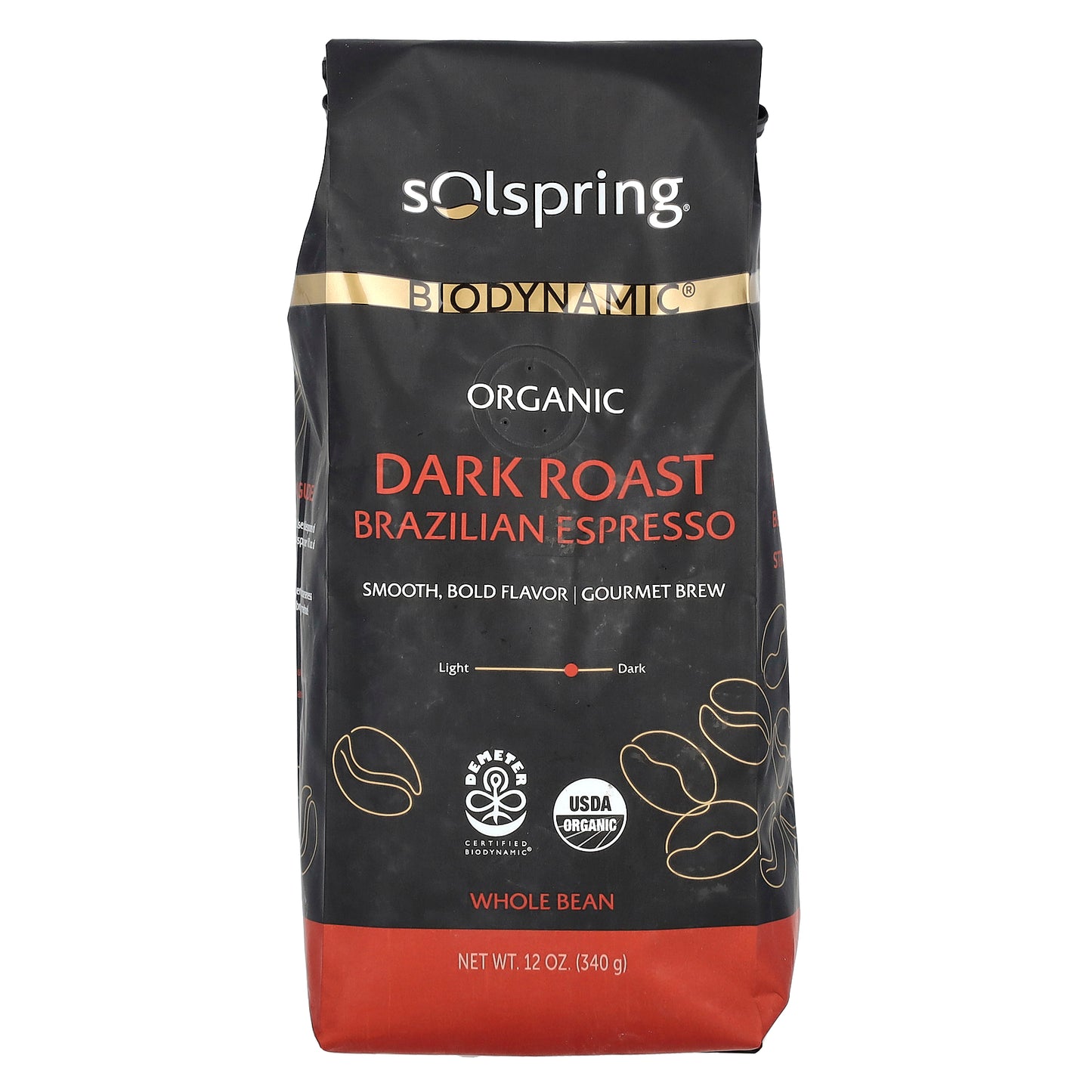 Dr. Mercola, Solspring®, Biodynamic®, Organic Brazilian Espresso, Whole Bean, Dark Roast, 12 oz (340 g)