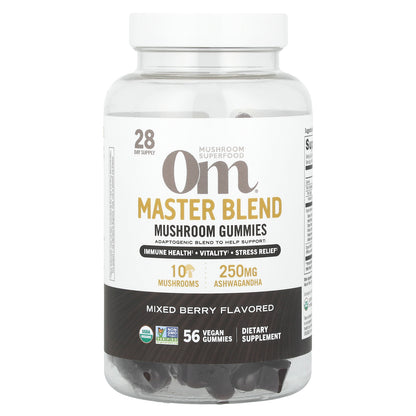 Om Mushrooms, Master Blend, Mushroom Gummies, Mixed Berry, 56 Vegan Gummies