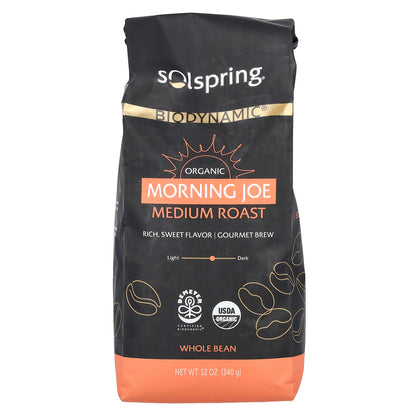 Dr. Mercola, Solspring, Biodynamic, Organic Morning Joe, Whole Bean, Medium Roast, 12 oz (340 g)