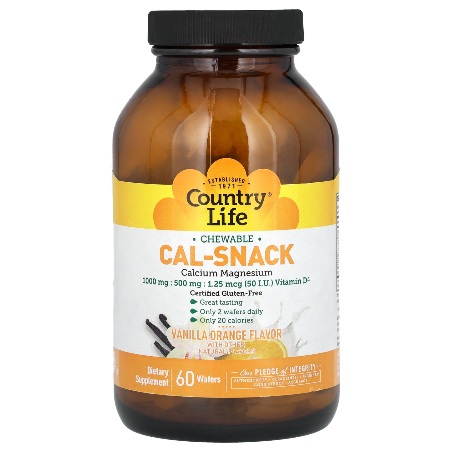 Country Life, Cal-Snack, Chewable Calcium Magnesium, Vanilla Orange, 60 Wafers