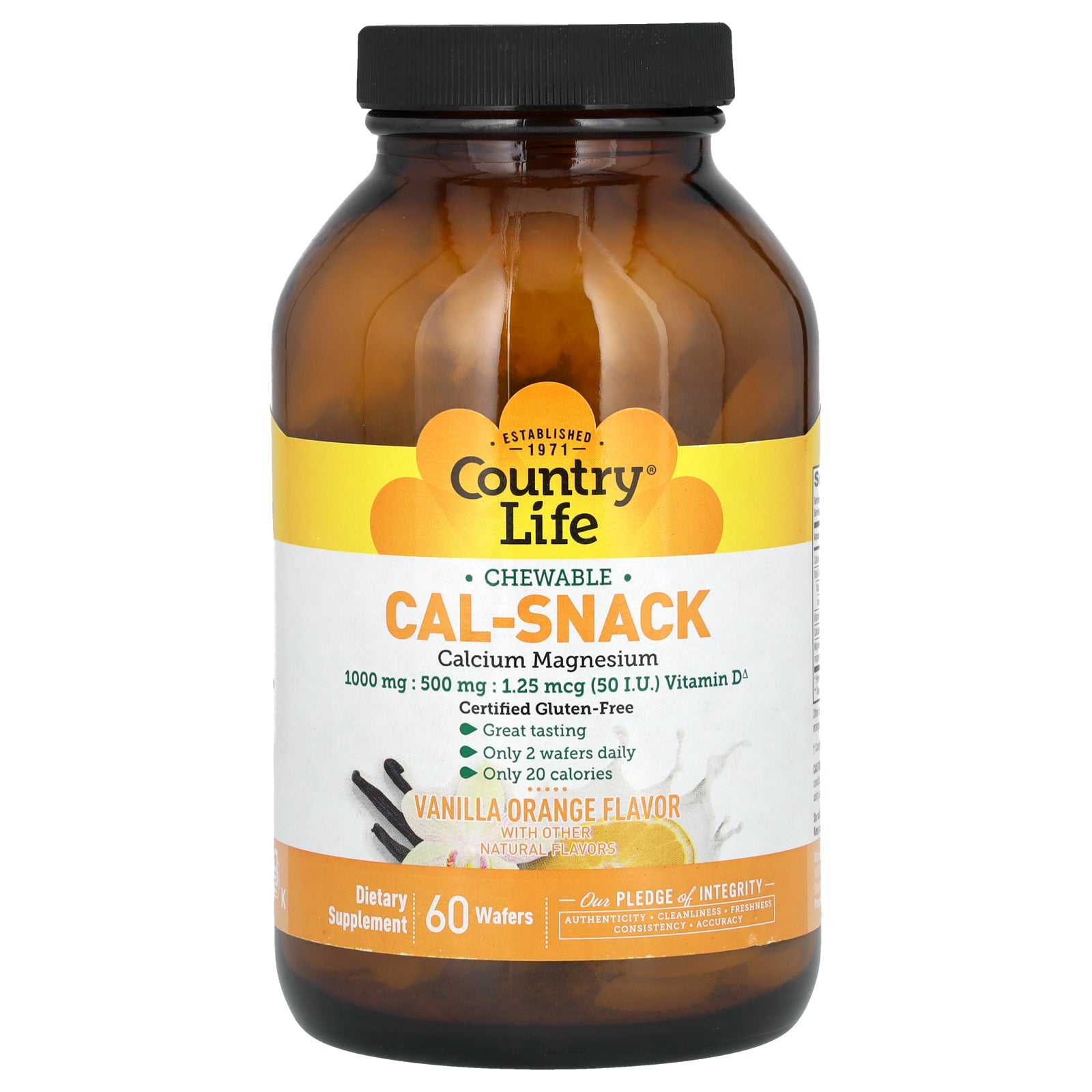 Country Life, Cal-Snack, Chewable Calcium Magnesium, Vanilla Orange, 60 Wafers