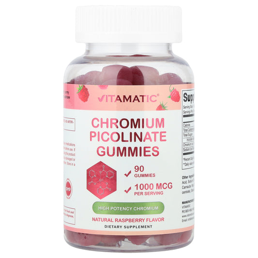 Vitamatic, Chromium Picolinate Gummies, Raspberry, 90 Gummies