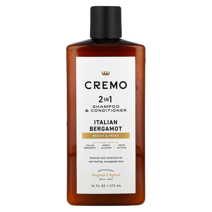 Cremo, 2 in 1 Shampoo & Conditioner, Italian Bergamot, 16 fl oz (473 ml)