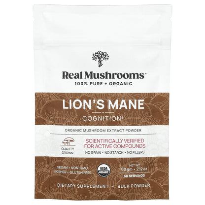 Real Mushrooms, Lion's Mane, Organic Mushroom Extract Powder, 2.12 oz (60 g)