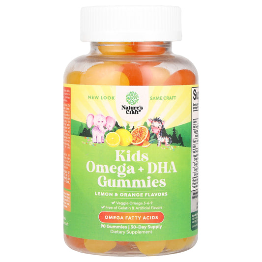 Nature's Craft, Kids Omega + DHA Gummies, Lemon & Orange, 90 Gummies