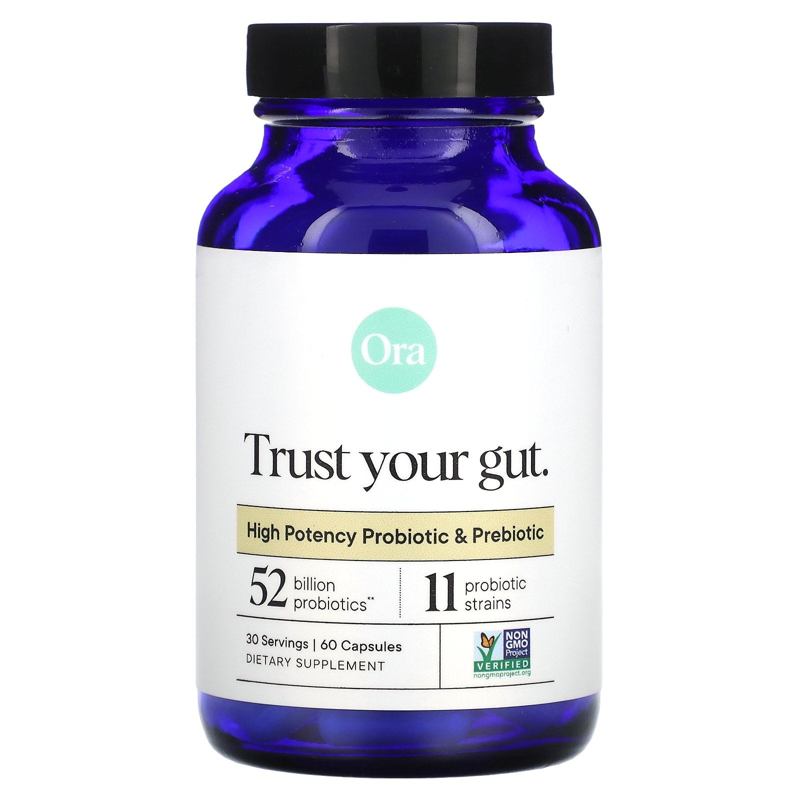 Ora, Trust Your Gut, High Potency Probiotic & Prebiotic, 60 Capsules