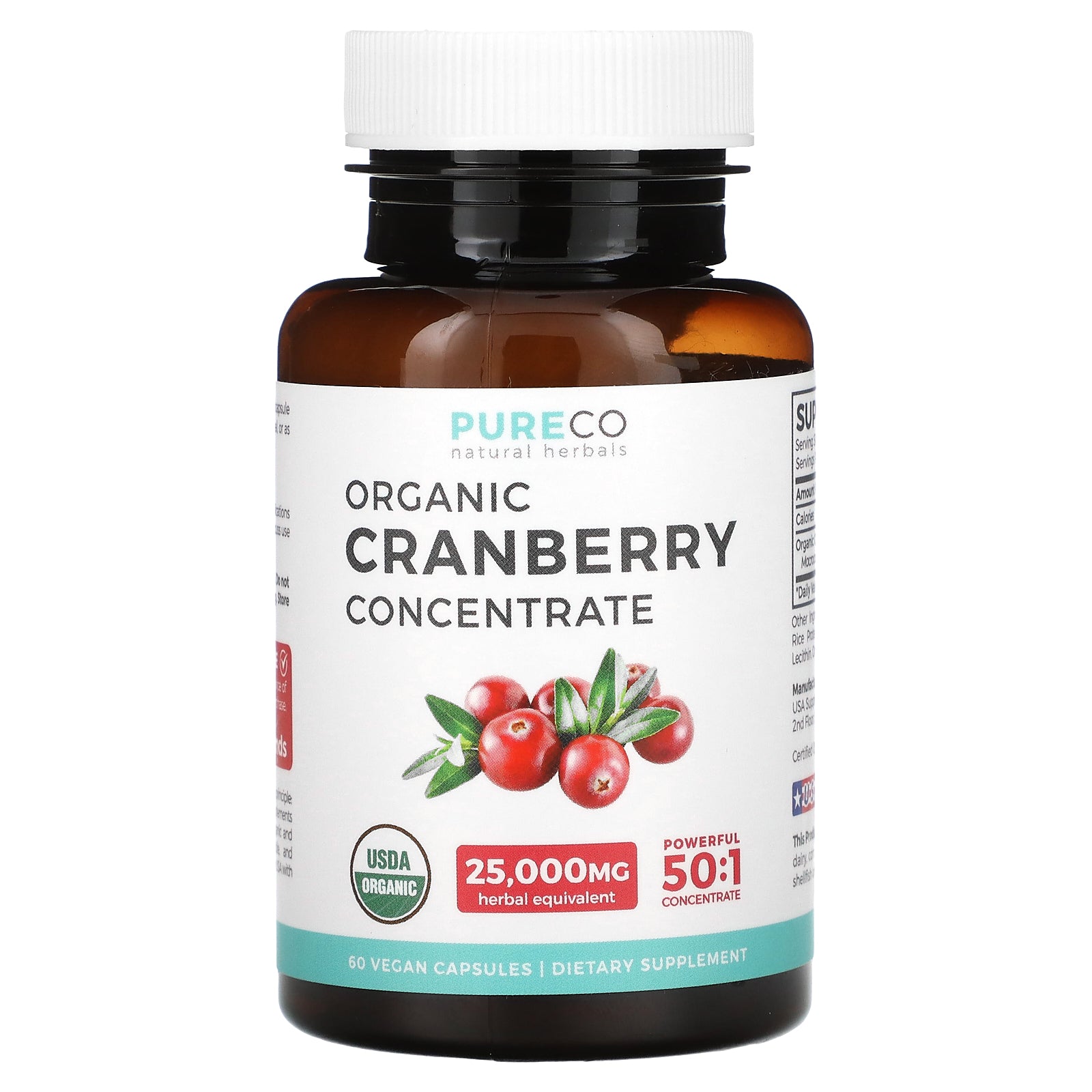 Pure Co., Organic Cranberry Concentrate, 500 mg, 60 Vegan Capsules
