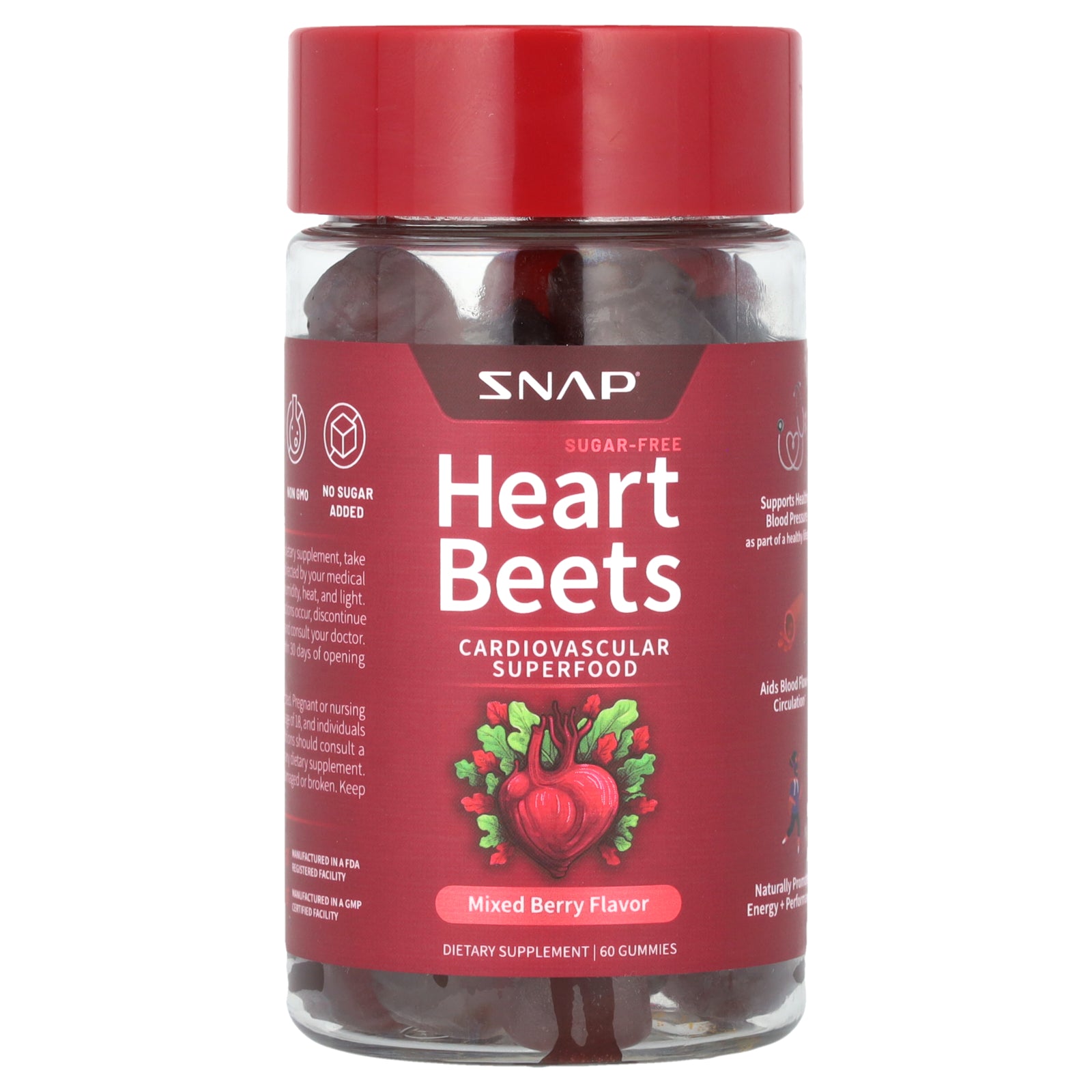 Snap Supplements, Heart Beets, Mixed Berry, 60 Gummies