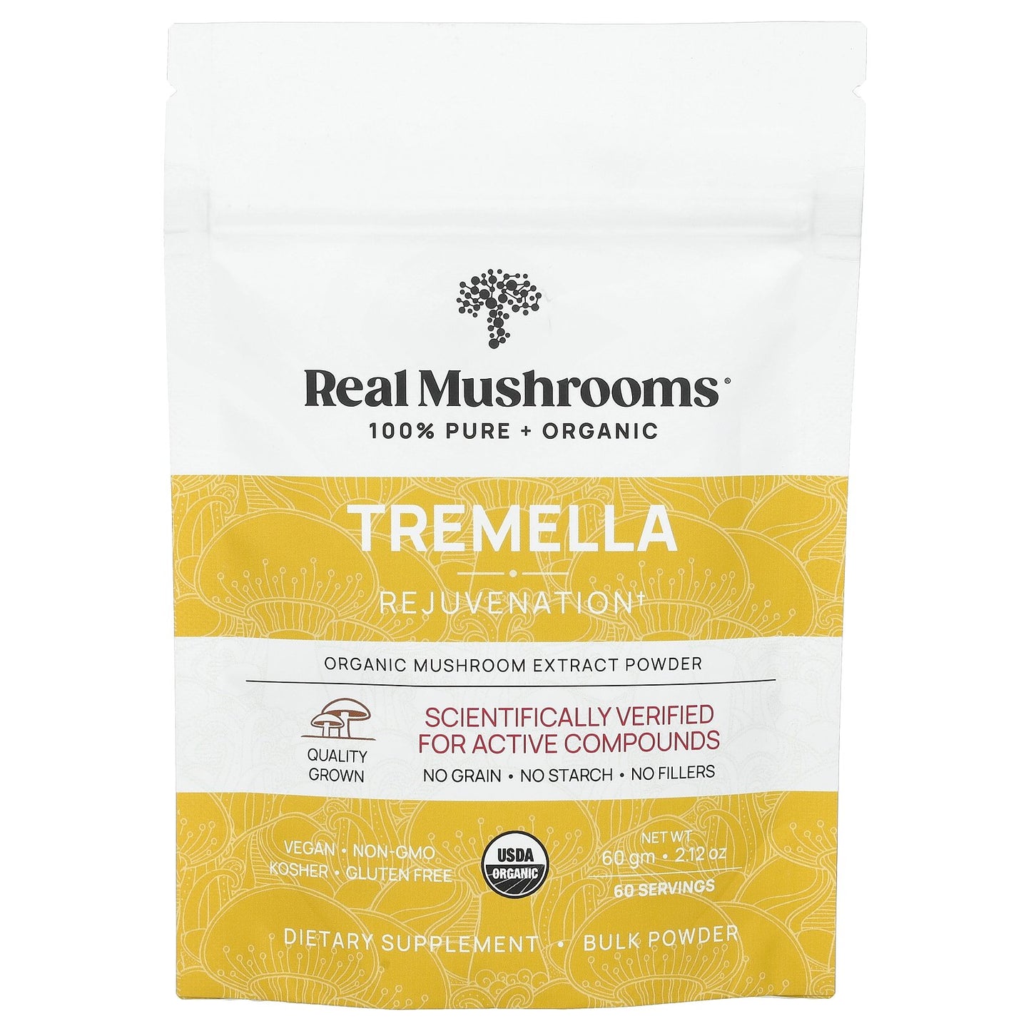 Real Mushrooms, Tremella, Organic Mushroom Extract Powder, 2.12 oz (60 g)