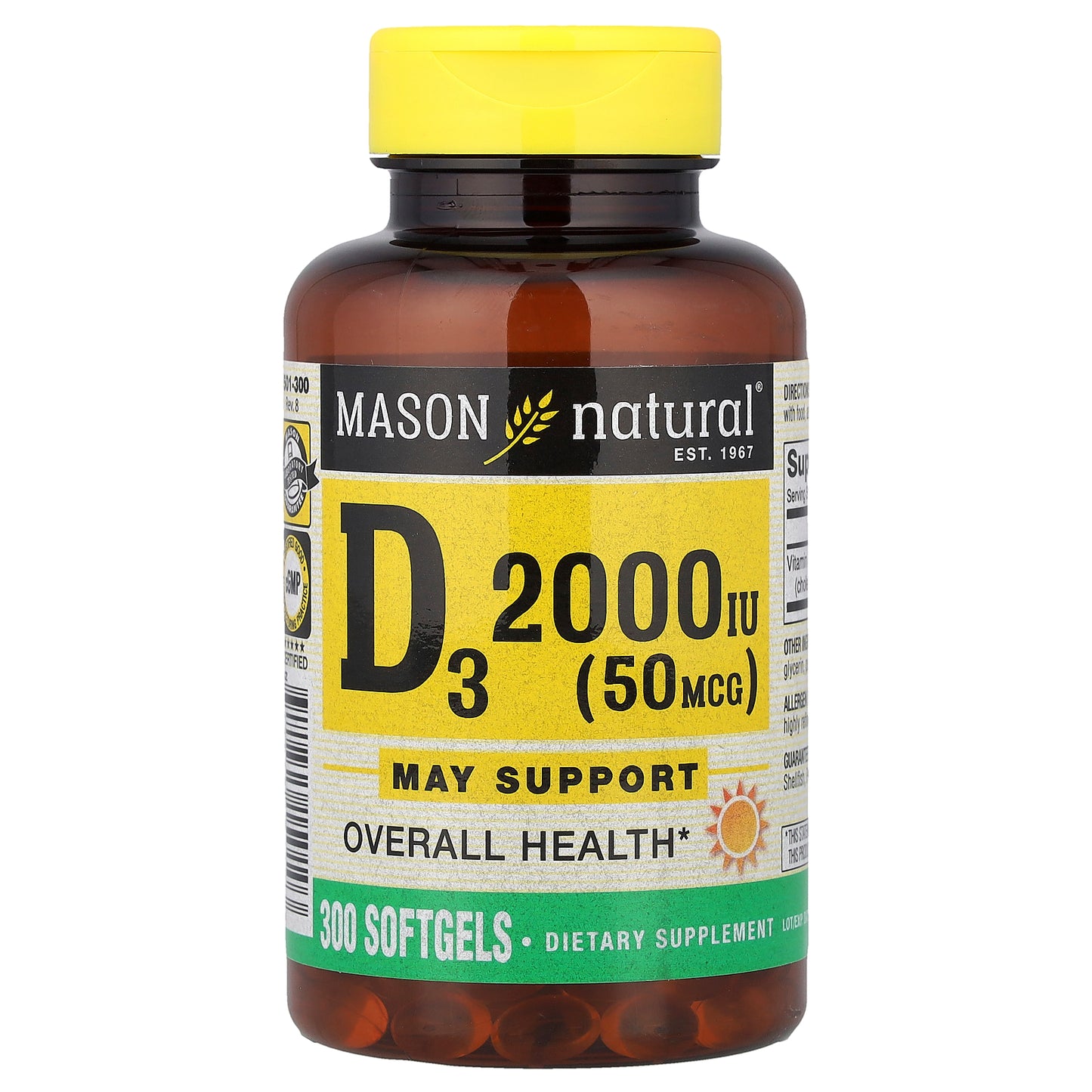 Mason Natural, Vitamin D3, 50 mcg (2,000 IU), 300 Softgels