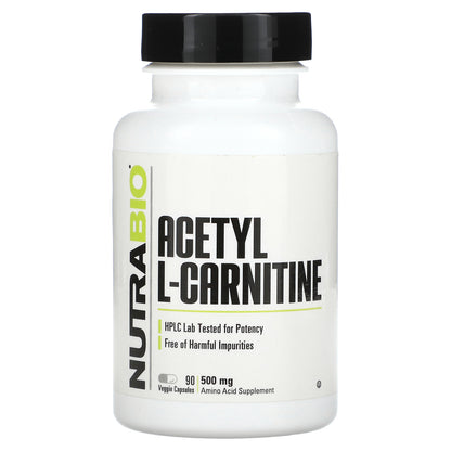 NutraBio, Acetyl L-Carnitine, 500 mg, 90 Veggie Capsules