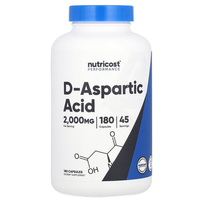 Nutricost, Performance, D-Aspartic Acid, 180 Capsules (500 mg per Capsule)