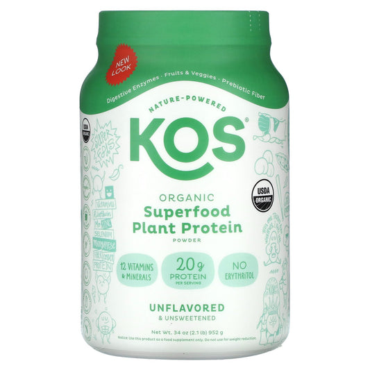 KOS, Organic Superfood Plant Protein Powder, Unflavored & Unsweetened, 2.1 lb (952 g)