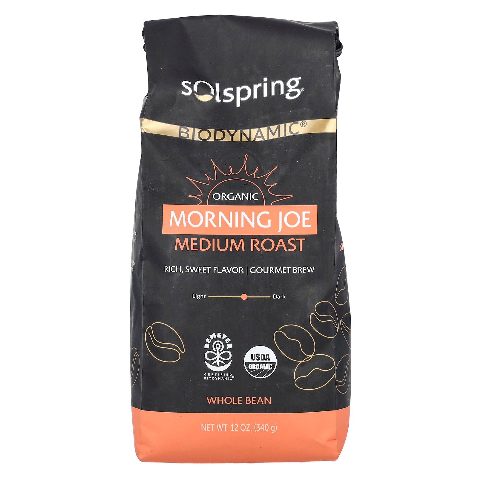 Dr. Mercola, Solspring®, Biodynamic®, Organic Morning Joe, Whole Bean, Medium Roast, 12 oz (340 g)