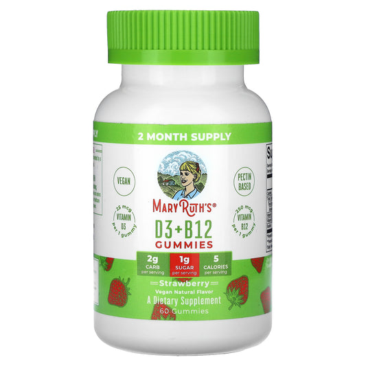 MaryRuth's, D3 + B12 Gummies, Strawberry, 60 Gummies