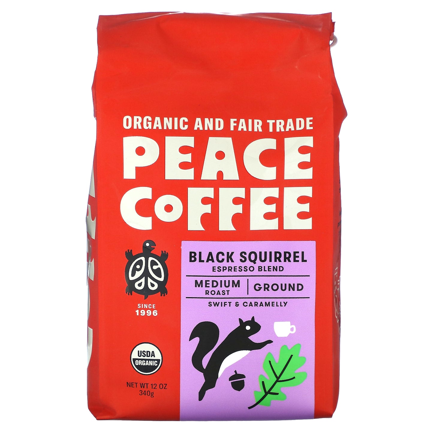 Peace Coffee, Organic Black Squirrel, Espresso Blend, Ground, Medium Roast, 12 oz (340 g)