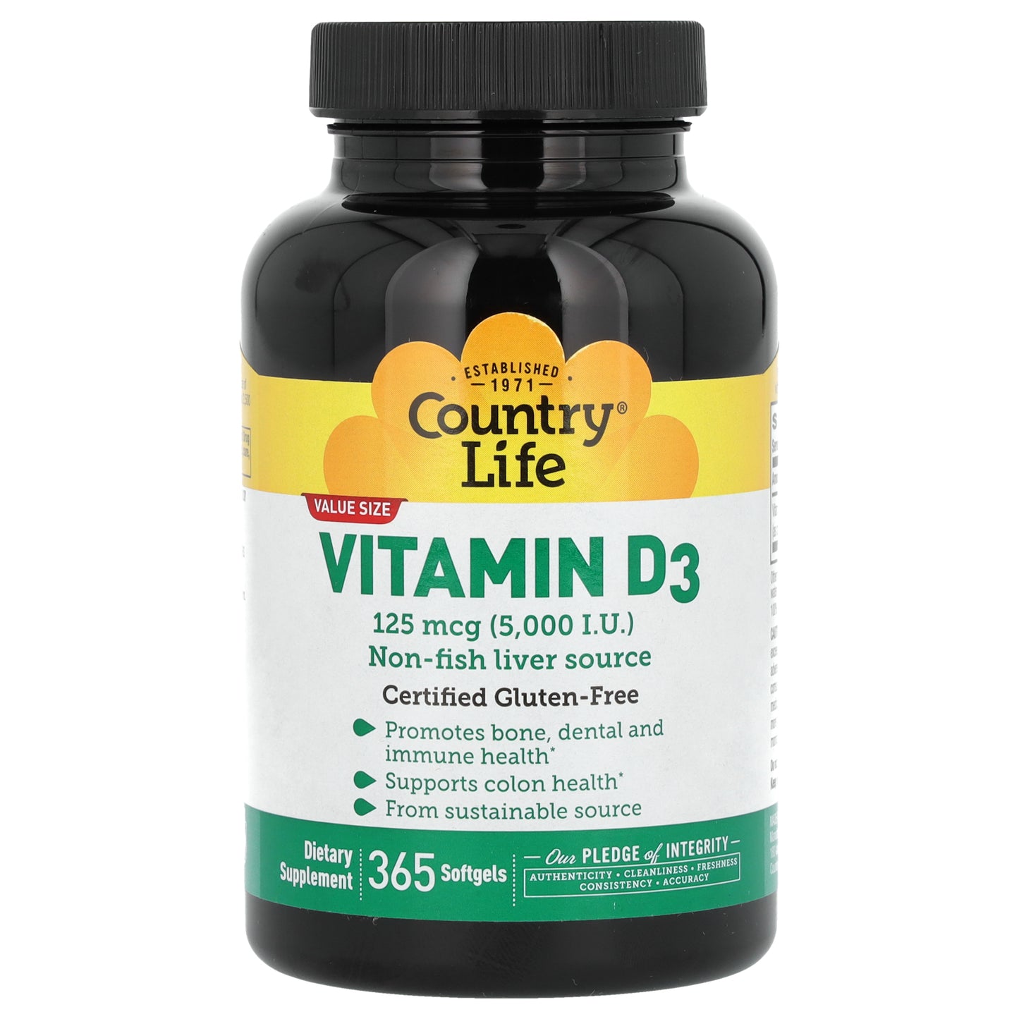 Country Life, Vitamin D3, 125 mcg (5,000 lU), 365 Softgels